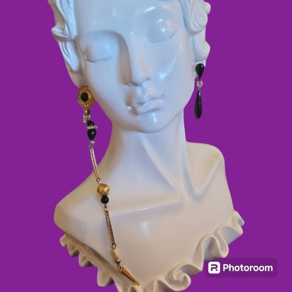 VTG Mismatched Extra Long Etruscan Style Dangle Post Whimsy Earrings - Picture 1 of 7